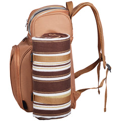 Beach Picnic Backpack Bag for 4 Person with Cooler Compartment Brown