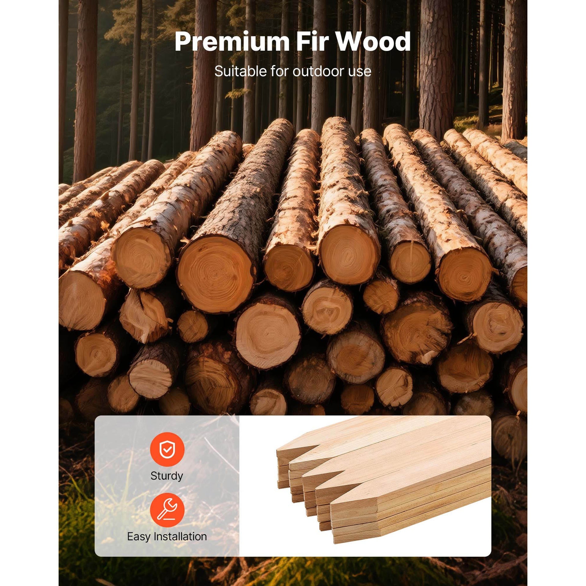 Wooden Garden Stakes, 25 Pcs 36 x 0.5 x1.5 in Survey Grading Stakes, Garden Ground Stake with Sharp Point, Fir Wood Plant Support Stake, Sign Posts for Silt Fence Backyard Boundaries Baselines