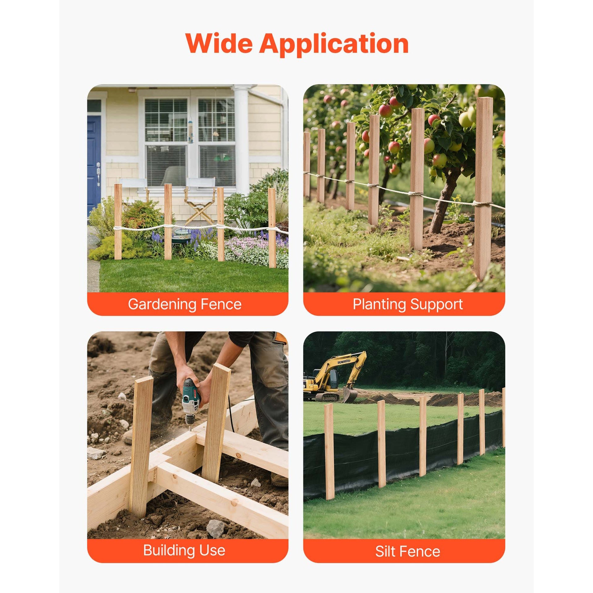 Wooden Garden Stakes, 25 Pcs 36 x 0.5 x1.5 in Survey Grading Stakes, Garden Ground Stake with Sharp Point, Fir Wood Plant Support Stake, Sign Posts for Silt Fence Backyard Boundaries Baselines