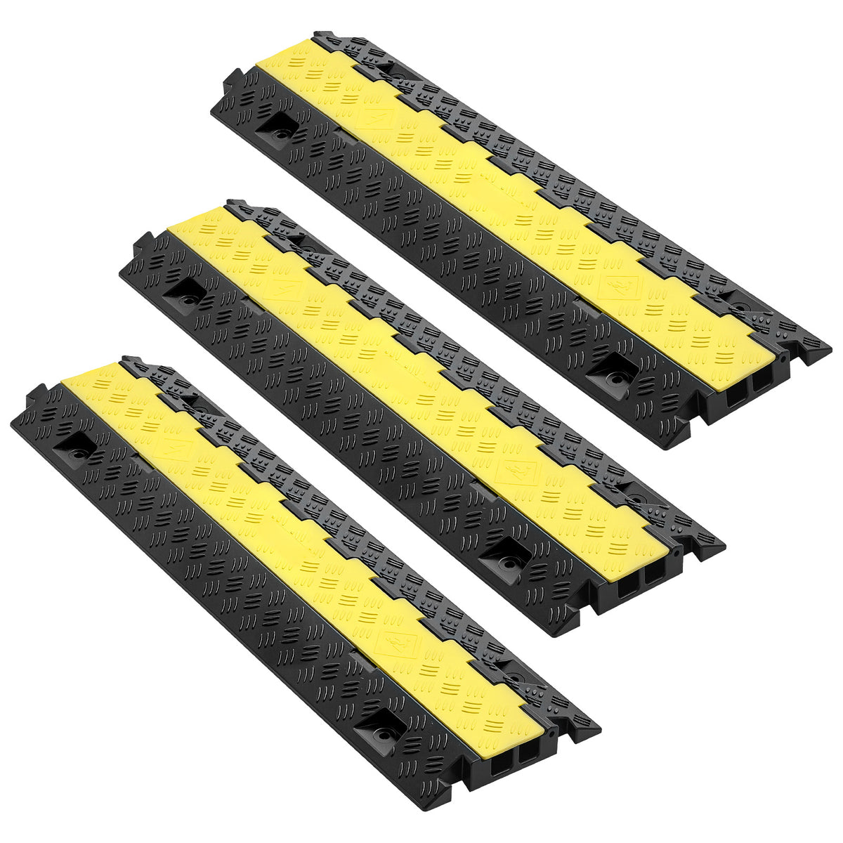 Cable Protector Ramp, 22,000 lbs/axle Capacity, 2 Channel Heavy Duty TPU Cord Hose Wire Cover, 1.2 x 1.1 in Channel, Traffic Speed Bump with Flip-Open Top Cover, for Indoor Outdoor Use, 3 Pack