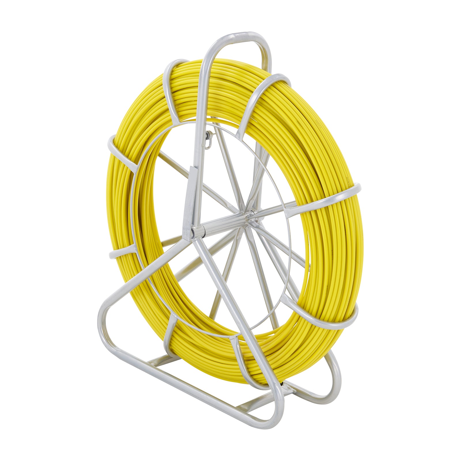 Fish Tape Fiberglass, 492 ft, 5/16 in, Duct Rodder Fishtape Wire Puller, Cable Running Rod with Steel Reel Stand, 3 Pulling Heads, Fishing Tools for Walls and Electrical Conduit, Non-Conductive
