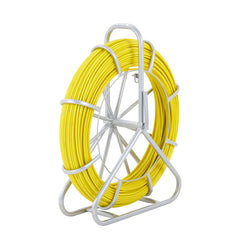 Fish Tape Fiberglass, 492 ft, 5/16 in, Duct Rodder Fishtape Wire Puller, Cable Running Rod with Steel Reel Stand, 3 Pulling Heads, Fishing Tools for Walls and Electrical Conduit, Non-Conductive