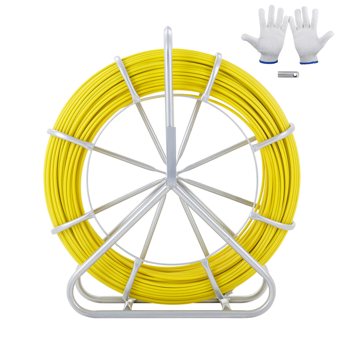 Fish Tape Fiberglass, 492 ft, 5/16 in, Duct Rodder Fishtape Wire Puller, Cable Running Rod with Steel Reel Stand, 3 Pulling Heads, Fishing Tools for Walls and Electrical Conduit, Non-Conductive