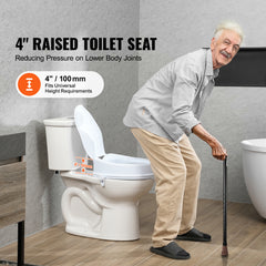 Raised Toilet Seat, 4" Height Raised, 300 lbs Weight Capacity, Universal Toilet Seat Riser, Screw Rod Locking, with Toilet Seat, for Elderly, Handicap, Patient, Pregnant, Medical