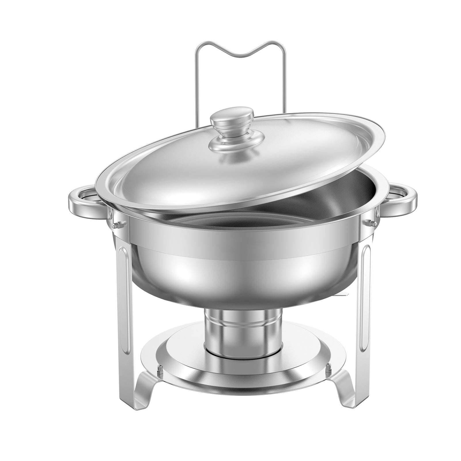 5 Qt 2 Pack Round Chafing Dish Buffet Set Full-Size Pan Stainless Steel Silver