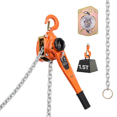 Manual Lever Chain Hoist, 1-1/2T 3300LBS Capacity Heavy Duty Come Along, 20FT Lift G80 Alloy Steel Chain With Dual Pawl Mechanical Brake,360°Rotating Hooks, for Warehouse Construction Garage