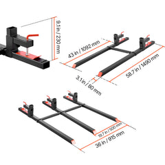 Pallet Forks, 2000 lbs Clamp on Pallet Forks, 60-Inch Total Length Heavy-Duty Tractor Fork with Adjustable Stabilizer Bar for Tractor Attachments, Loader Bucket, and Skid Steer, Black