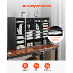 Literature Organizer, 36 Compartments Office Mailbox with Adjustable Shelves, Wooden Mailbox Sorter Medium Density Fiberboard Office Home Classroom Storage for Files, Documents, Papers, Grey