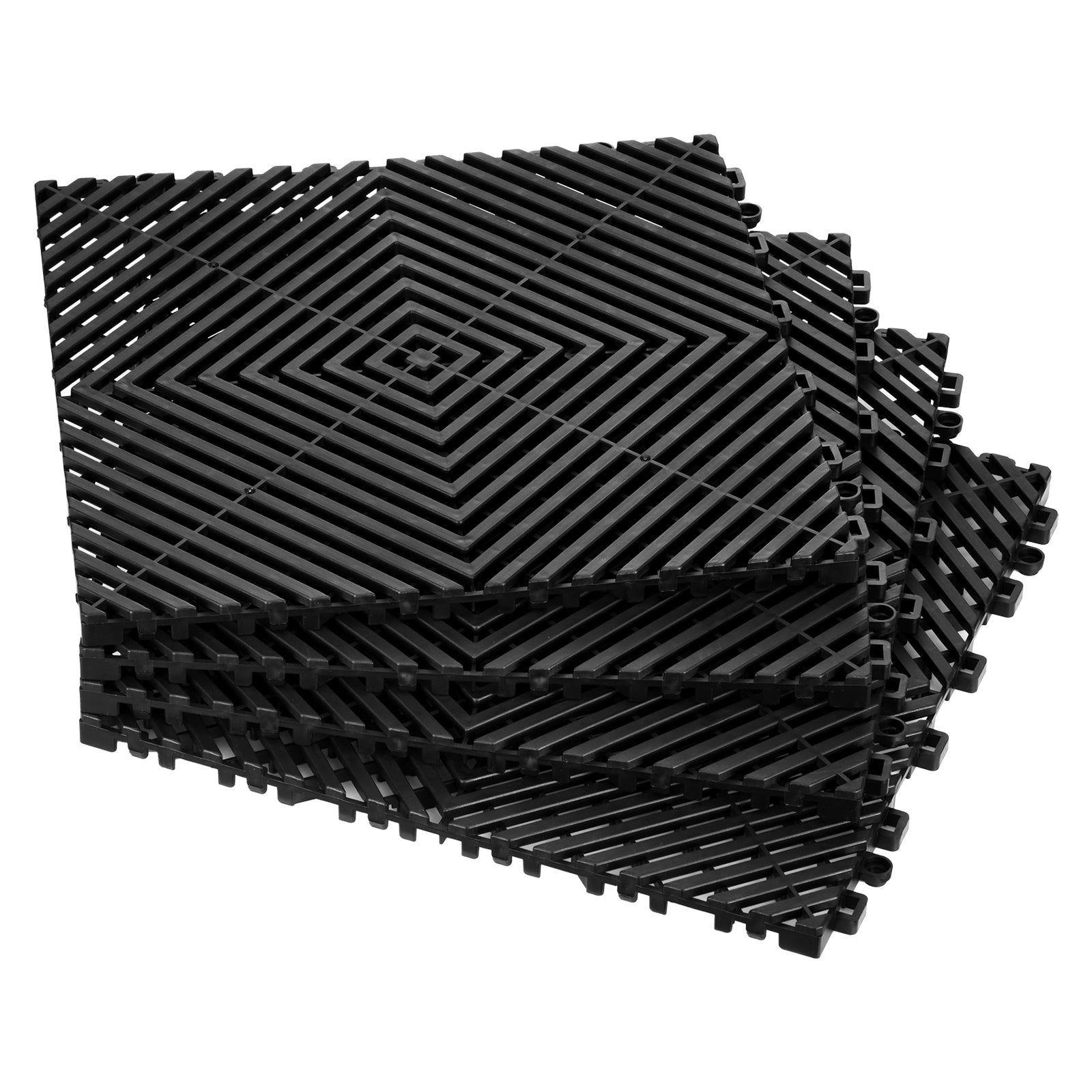 Interlocking Drainage Mat, 12 x 12 Modular Interlocking Cushion, 50 Pcs Splicing Drainage Mats, Non-Slip Black PP Drainage Floor Tile and Shower Mat, for Garage, Garden, Kitchen & Outdoor