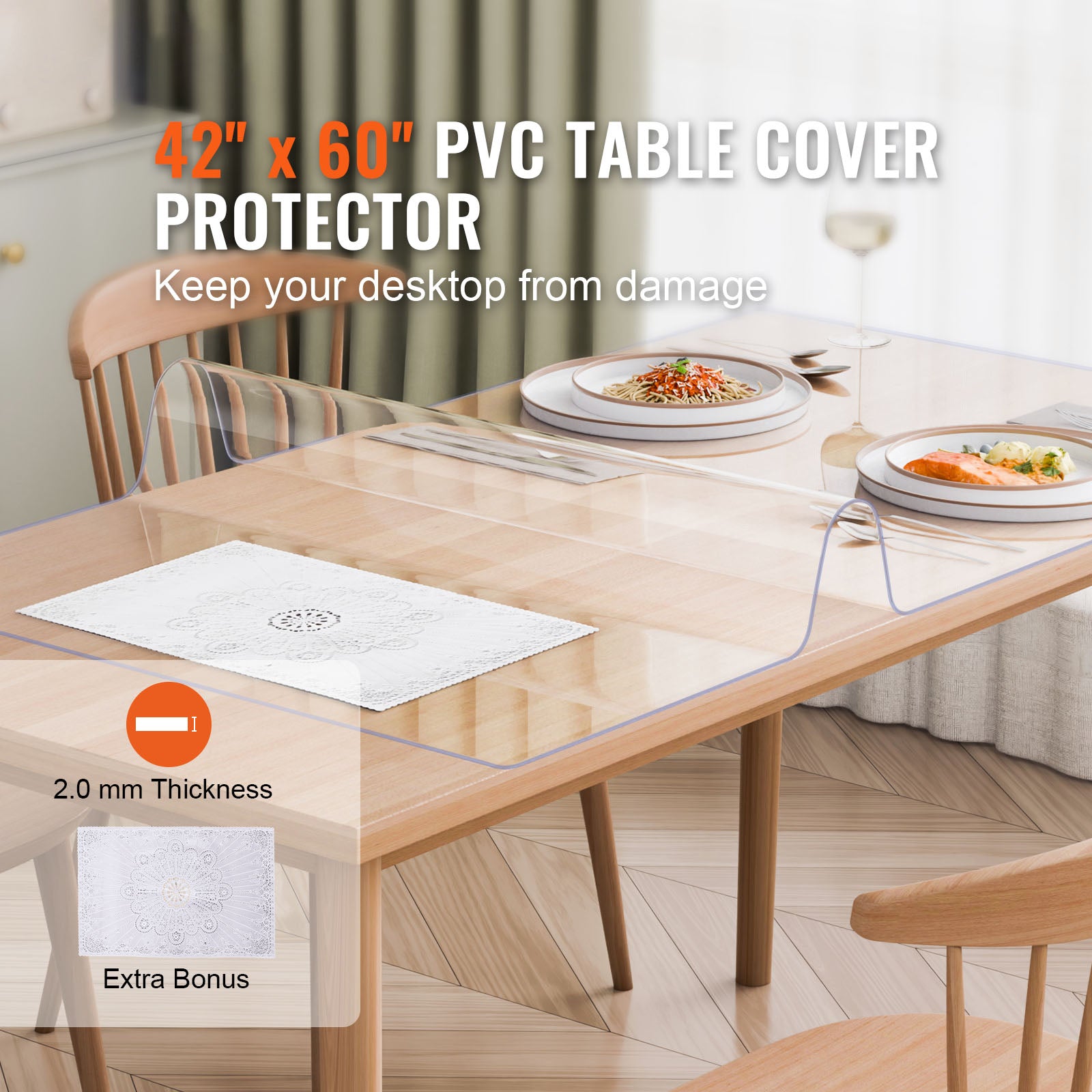 PVC Table Protector 42x60 Inch Clear Plastic Desk Protector 2.0mm Thick