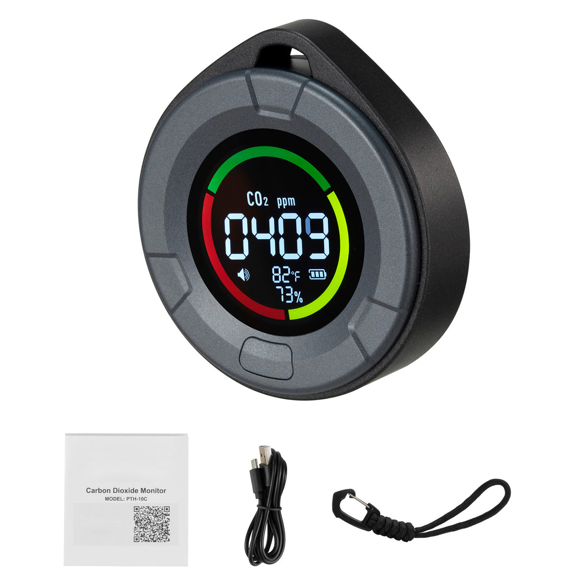 Carbon Dioxide Monitor, CO2 Controller with Temperature and Humidity Display, NDIR Sensor Carbon Dioxide Detector, for Outdoors, Home, Office, Car, Lightweight & Portable
