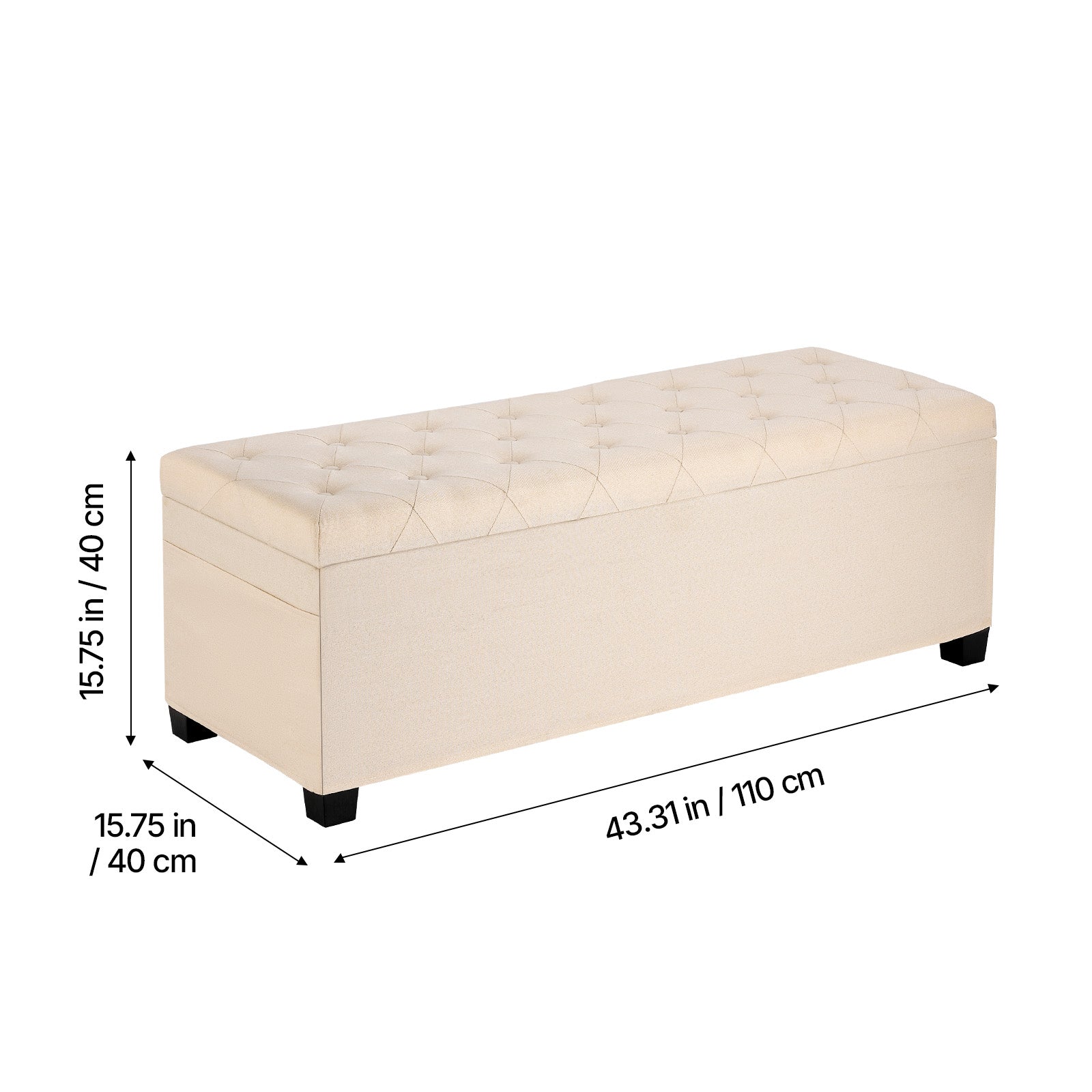 Storage Ottoman Bench, Button-Tufted End of Bed Bench with Side Bags, Flip-up Upholstered Storage Chest with Metal Frame, Linen Bed Ottoman for Living Room, Bedroom, Entryway, Office, Beige