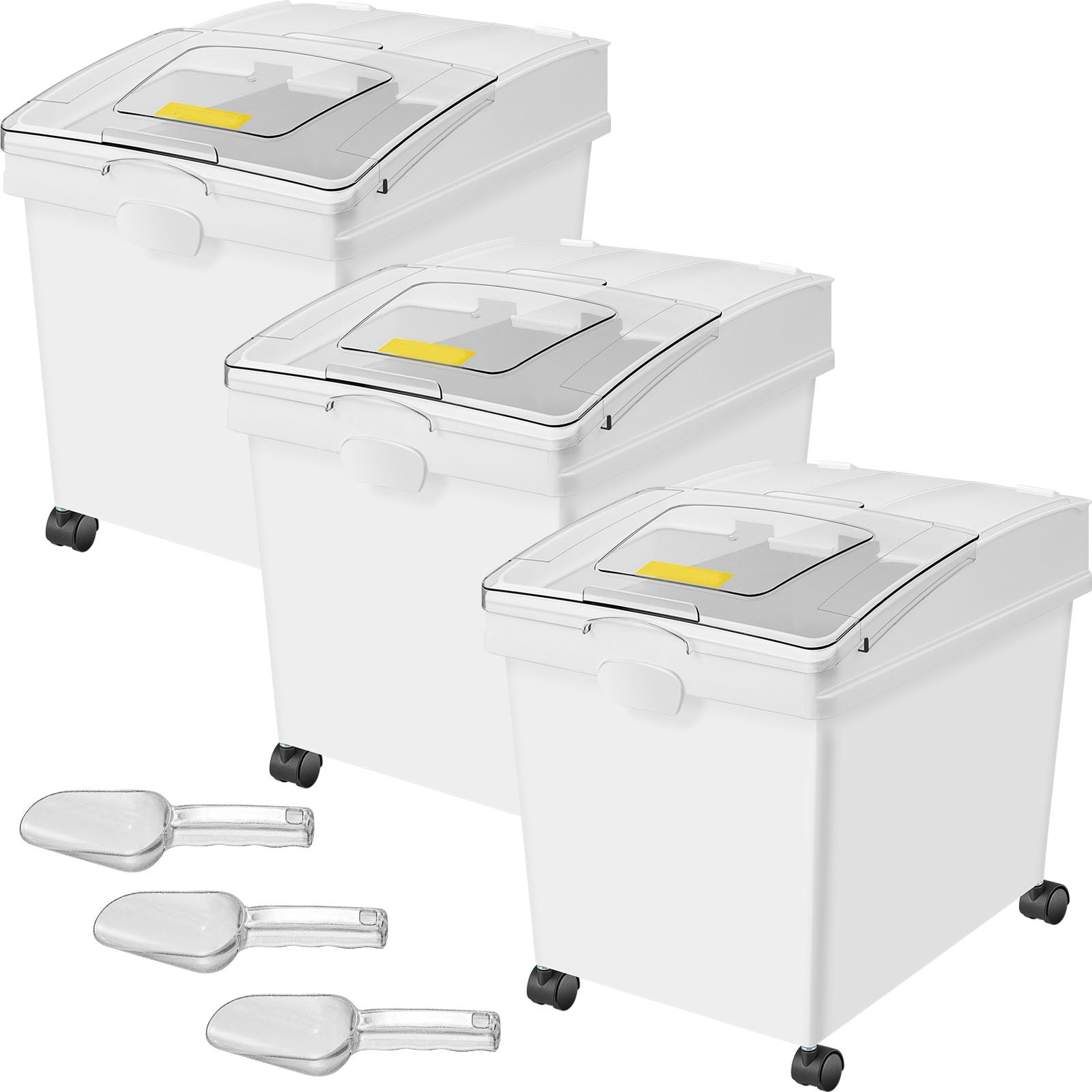 Ingredient Bin, 10.5 Gallons Capacity Ingredient Storage Bin, PP Material Flour Bins On Wheels, White Shelf Ingredient Bin with Scoop and Sliding Lid, Commercial Storage Bins 3 Pcs/Set