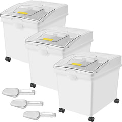 Ingredient Bin, 10.5 Gallons Capacity Ingredient Storage Bin, PP Material Flour Bins On Wheels, White Shelf Ingredient Bin with Scoop and Sliding Lid, Commercial Storage Bins 3 Pcs/Set