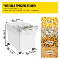 Ingredient Bin, 10.5 Gallons Capacity Ingredient Storage Bin, PP Material Flour Bins On Wheels, White Shelf Ingredient Bin with Scoop and Sliding Lid, Commercial Storage Bins 3 Pcs/Set