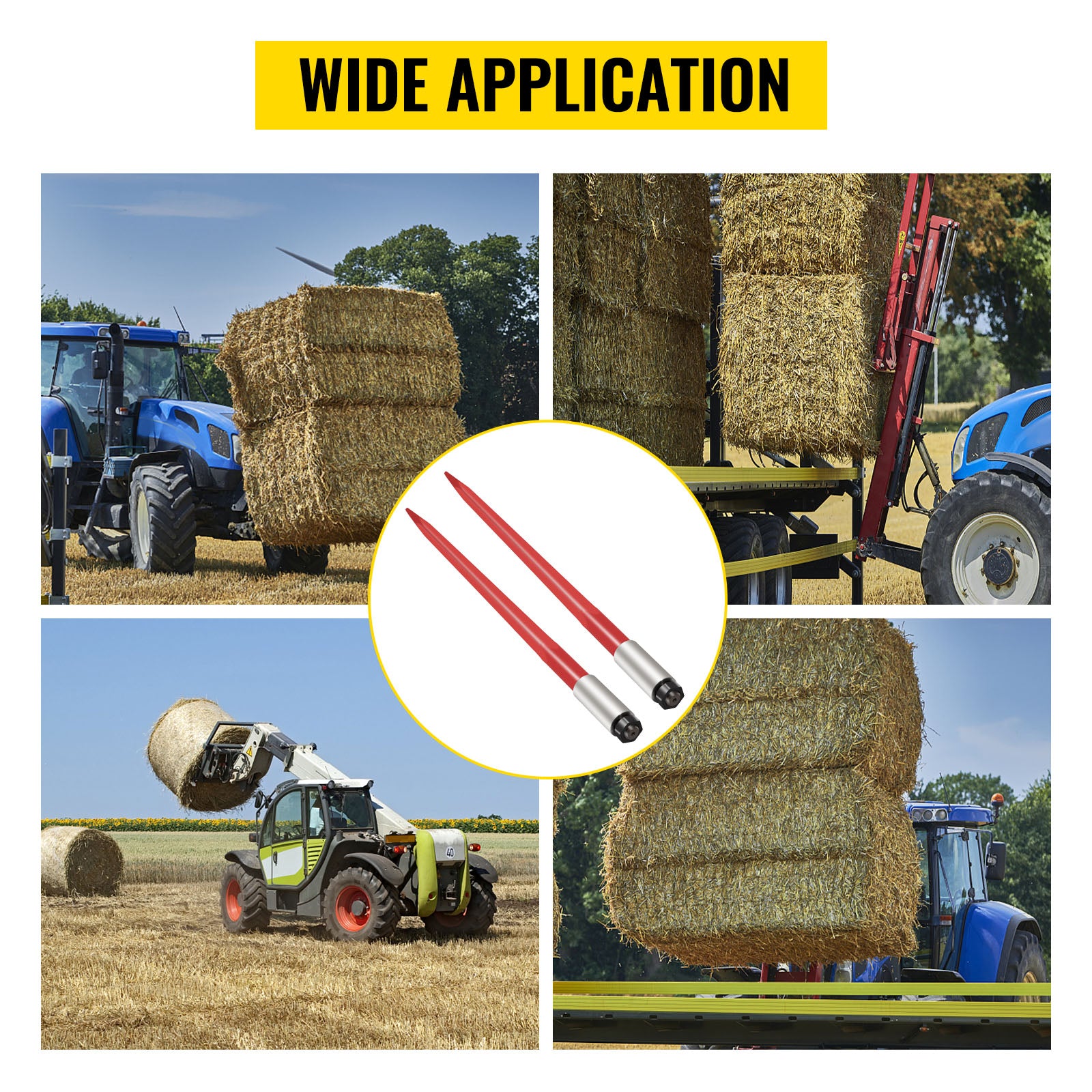 Pair Hay Spear 39" Bale Spear 3000 lbs Capacity, Bale Spike Quick Attach Square Hay Bale Spears 1 3/4", Red Coated Bale Forks, Bale Hay Spike with Hex Nut & Sleeve for Buckets Tractors Loaders