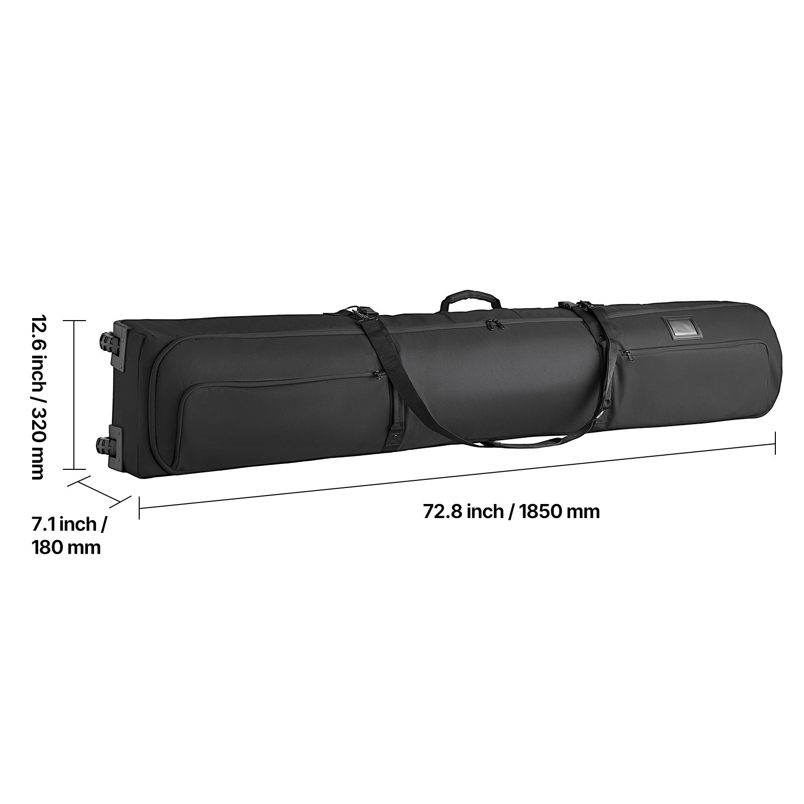 Ski Roller Bag, Up to 68.9 in/175 cm, Padded Snowboard Bag with Wheels for Air Travel, 600D Waterproof Oxford Fabric, with Adjustable Straps, for Skis Poles Goggles Gloves Helmet Boots (Black)