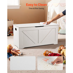 Kids Storage Bench, Wooden Toy Box Chest, Large Storage Cabinet with Safety Hinge, Toddlers Storage Bench for Playroom, Living Room or Entryway, Easy Assembly, 38.98 x 15.55 x 18.9 in, White