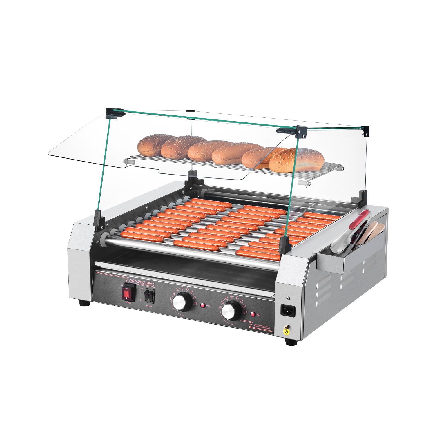 Electric 30 Hot Dog 11 Roller Commercial Grill Cooker Machine Cover 1600W
