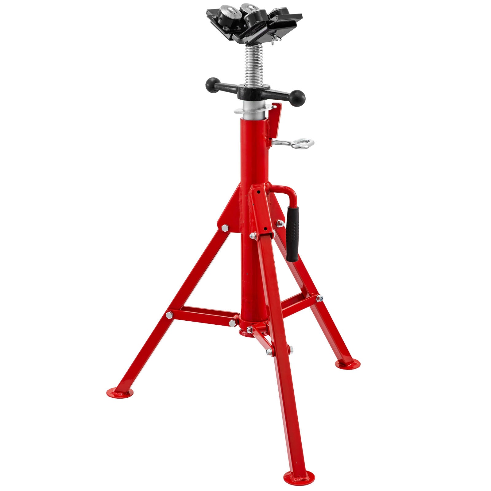 Pipe Jack Stand with 4-Ball Transfer V-Head and Folding Legs 1500LB Welding Pipe Stand Adjustable Height 28-52IN 1107A-type Pipe Jacks for Welding