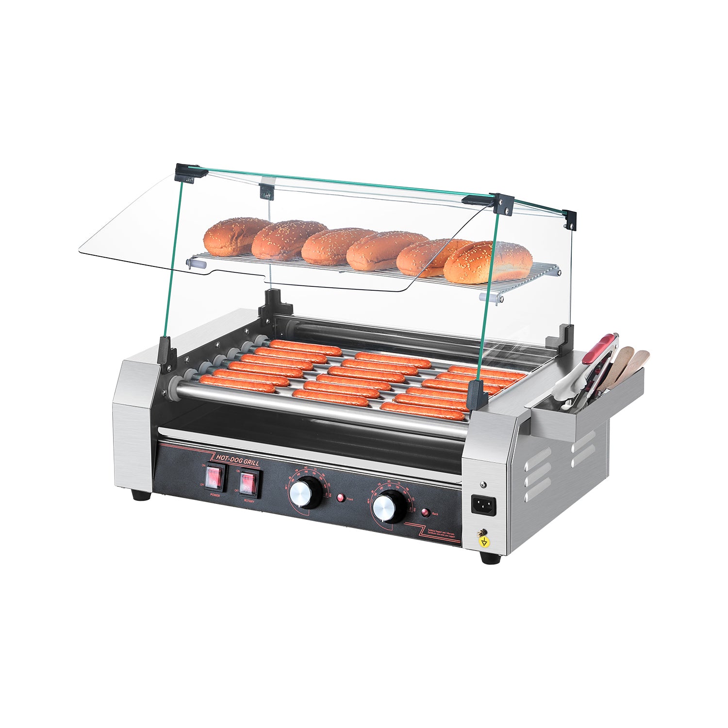 Electric 18 Hot Dog 7 Roller Commercial Grill Cooker Machine Cover 1050W