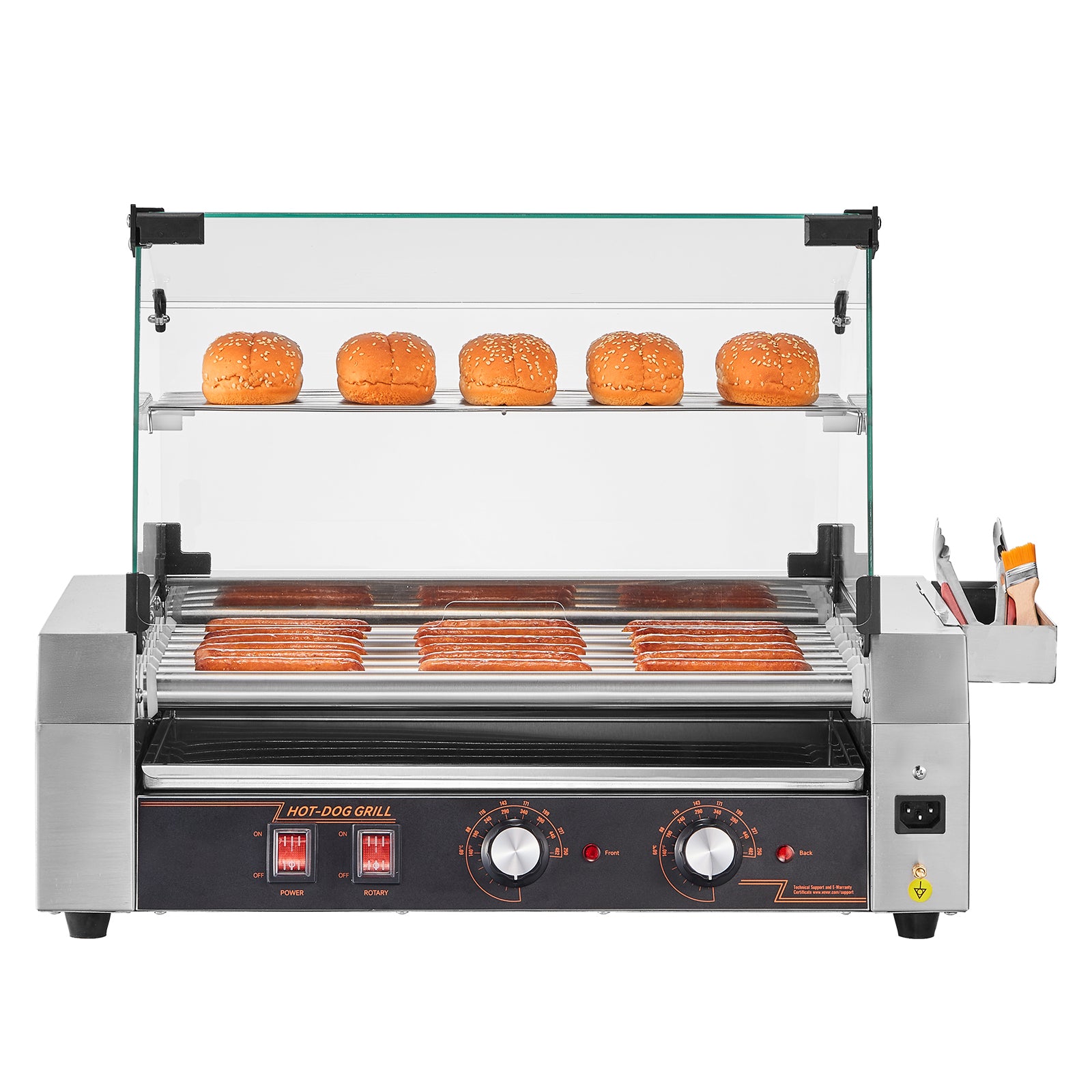 Electric 18 Hot Dog 7 Roller Commercial Grill Cooker Machine Cover 1050W