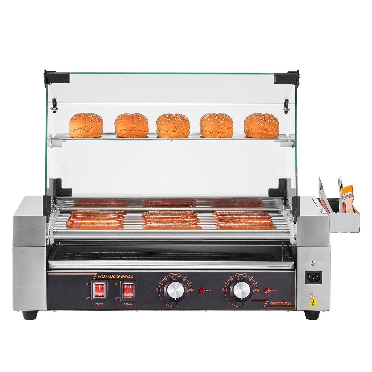 Electric 18 Hot Dog 7 Roller Commercial Grill Cooker Machine Cover 1050W