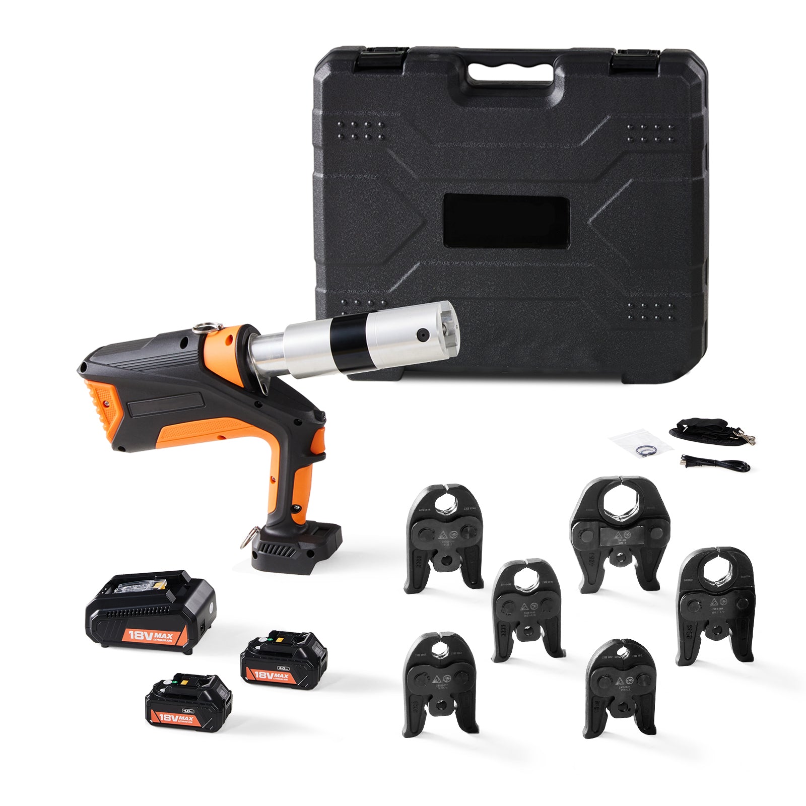 Pro Press Tool, 18V Electric Pipe Crimping Tool for 1/2" to 2" Stainless Steel, Copper, PEX Pipes, 360° Rotation Automatic Crimper with Brushless Motor & 6 Pro Press Jaws