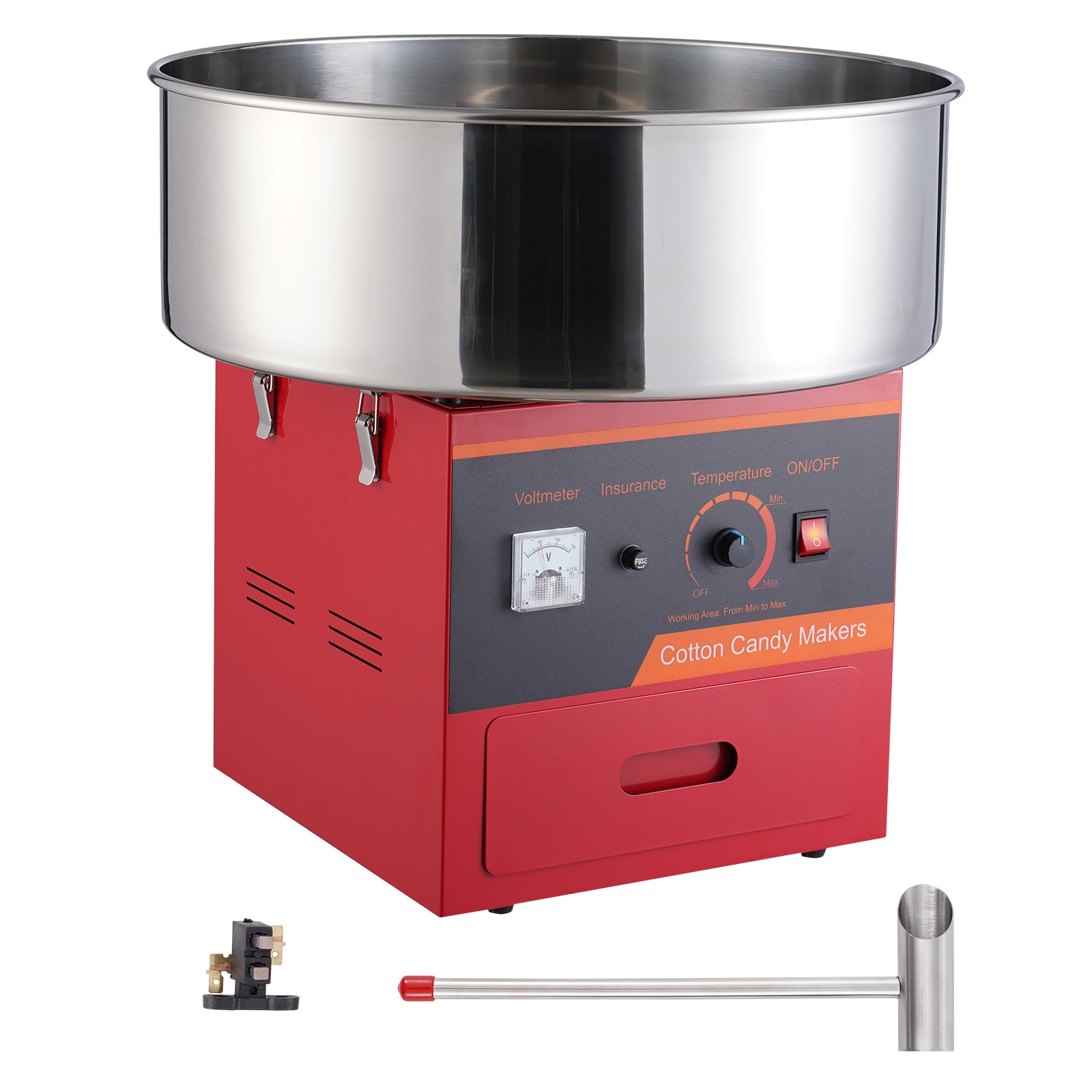 Electric Cotton Candy Machine, 1000W Candy Floss Maker, Commercial Cotton Candy Machine with Stainless Steel Bowl, Sugar Scoop, and Drawer, Perfect for Home Kids Birthday, Family Party, Red