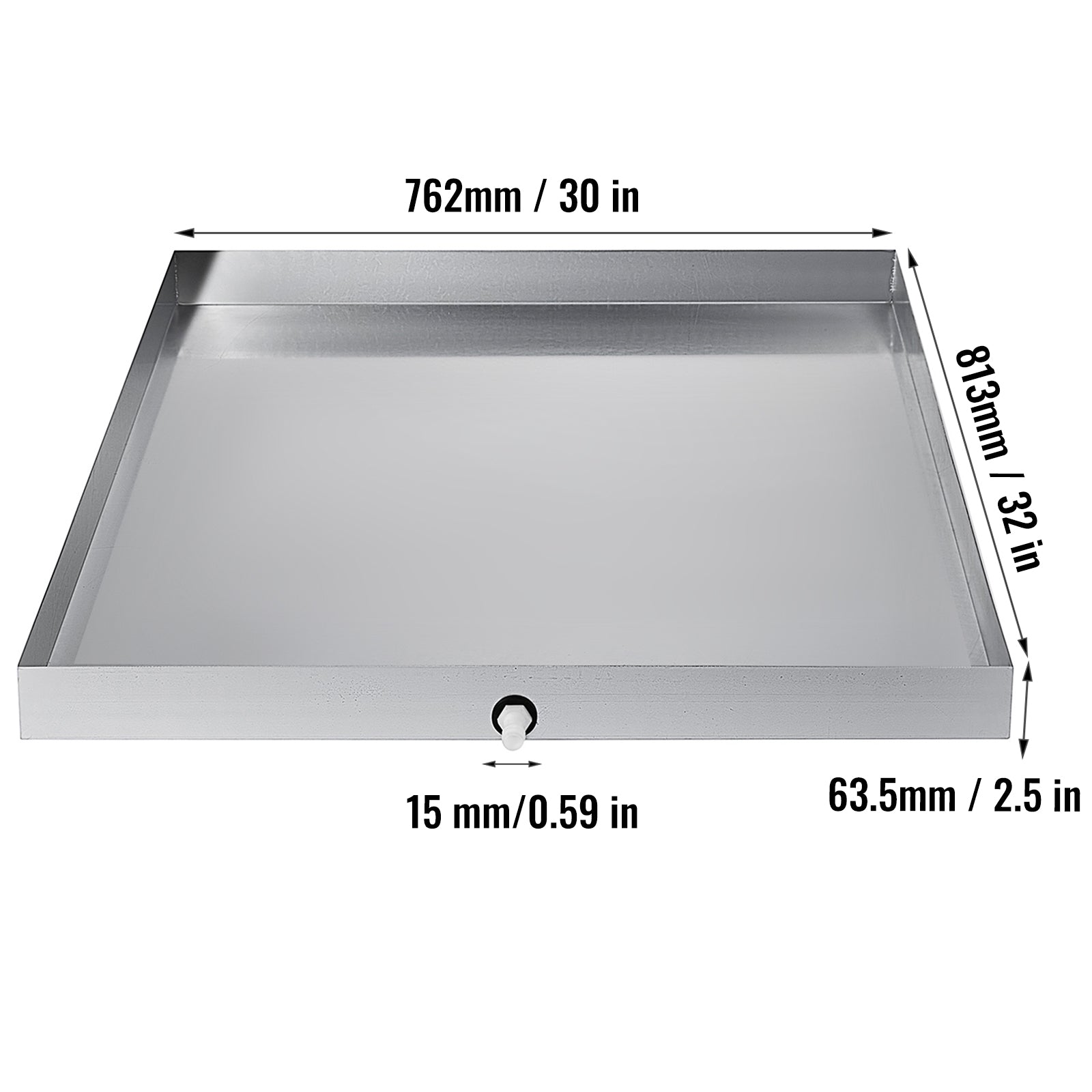 32 x 30 x 2.5 Inch Washing Machine Pan 18 GA Thickness 304 Stainless Steel Heavy Duty Compact Washer Drip Tray with Drain Hole & Hose Adapter