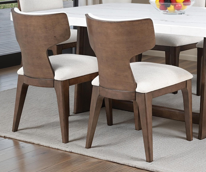 Brown Finish Contemporary Style 2pc Dining Chair Curved Wood Backrest Dining Furniture