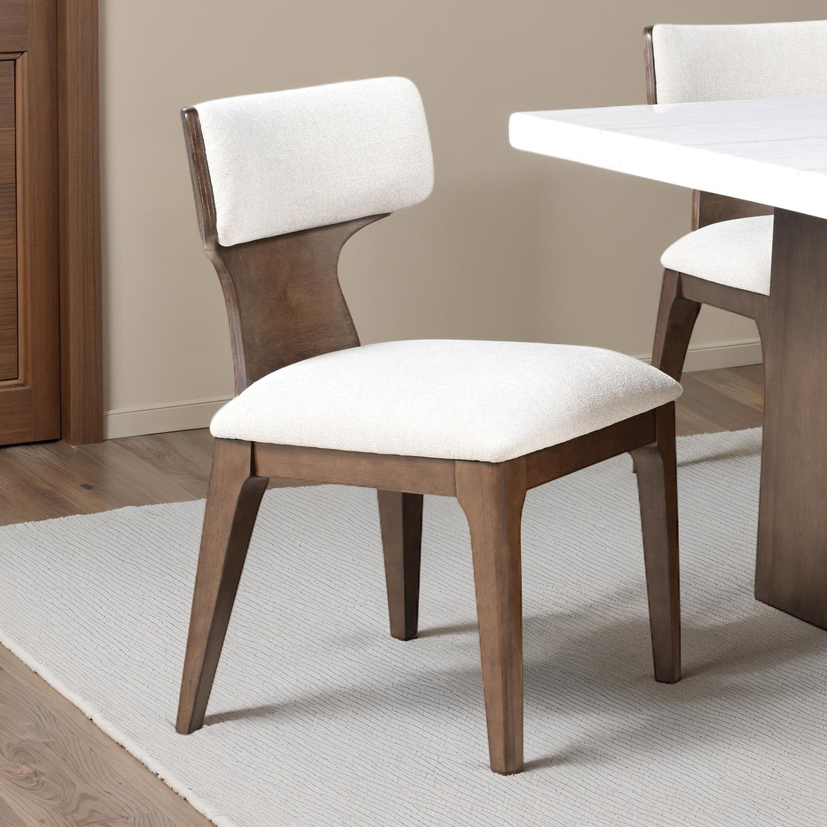 Brown Finish Contemporary Style 2pc Dining Chair Curved Wood Backrest Dining Furniture