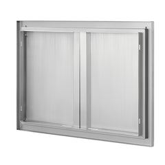 BBQ Access Door, 28W x 19H Inch Double Outdoor Kitchen Door, Stainless Steel Flush Mount Door, Wall Vertical Door with Recessed Handles , for BBQ Island, Grilling Station, Outside Cabinet