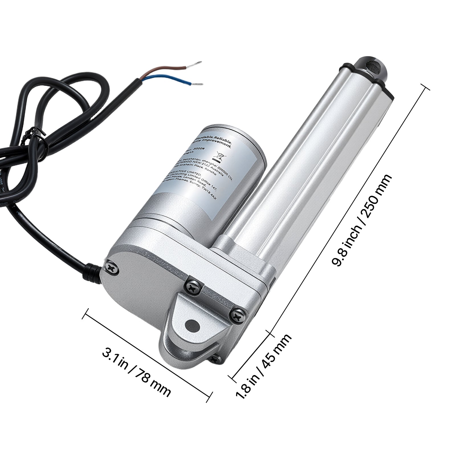 12V Linear Actuator, 4 Inch IP65 Waterproof Linear Actuator, 675lbs/3000N 0.2"/s Motion Actuators with Mounting Brackets for Outdoor Use