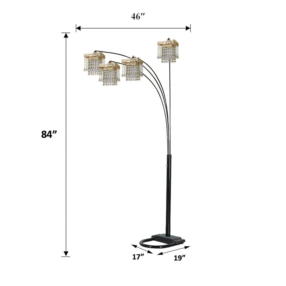 Black 4-SQUARE SHADE CRYSTAL INSPIRED ARCH FLOOR LAMP