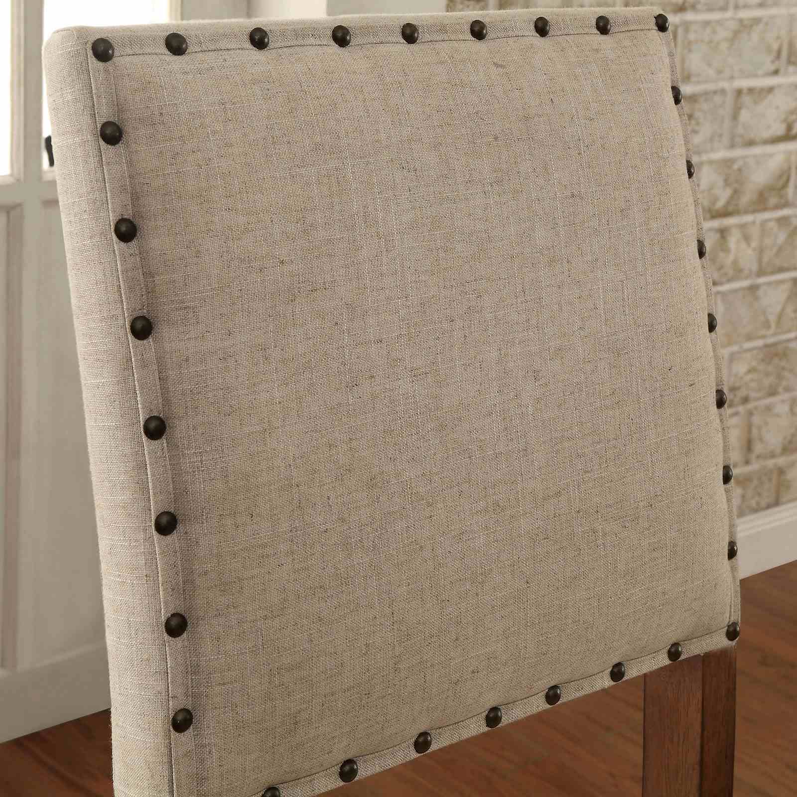Rustic Style 2pc Bar Chair Padded Seat And Back Nailhead Trim Rustic Oak Finish Dining Room