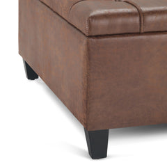 Harrison 36 inch Wide Coffee Table Storage Ottoman in Distressed Umber Brown Vegan Leather