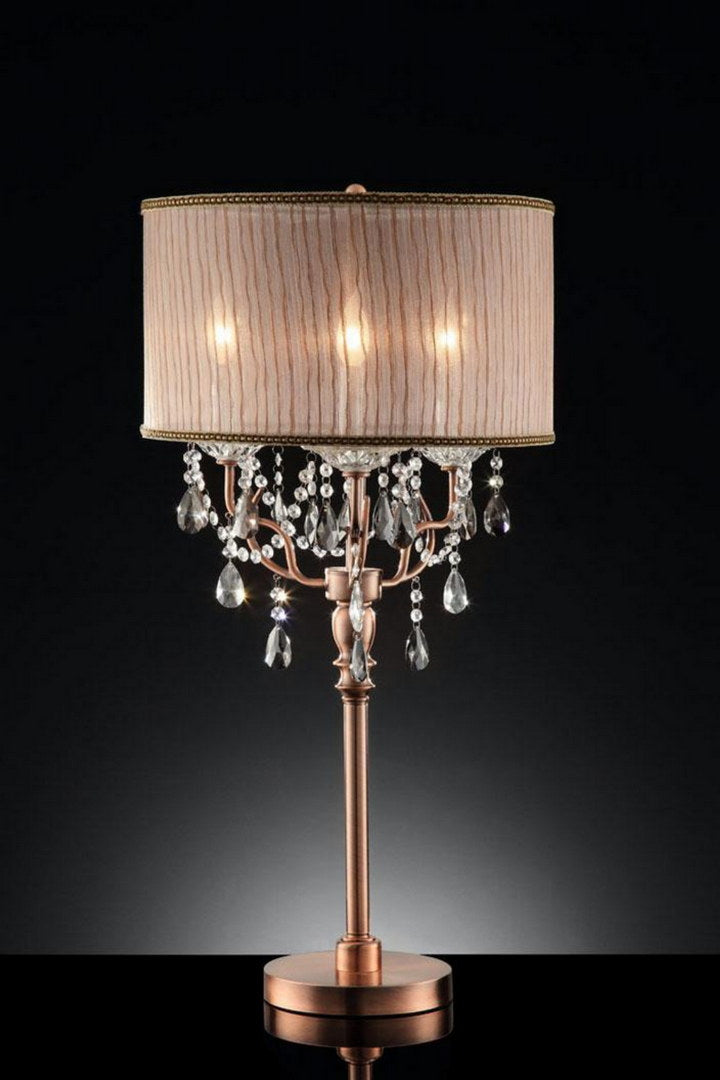 35" Tall Table Lamp "Rosie" w/ Silvery Pink finish and Crystal Accents, Shade