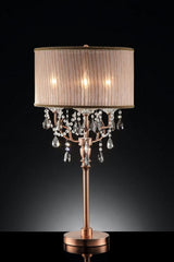35" Tall Table Lamp "Rosie" w/ Silvery Pink finish and Crystal Accents, Shade