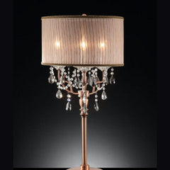 35" Tall Table Lamp "Rosie" w/ Silvery Pink finish and Crystal Accents, Shade