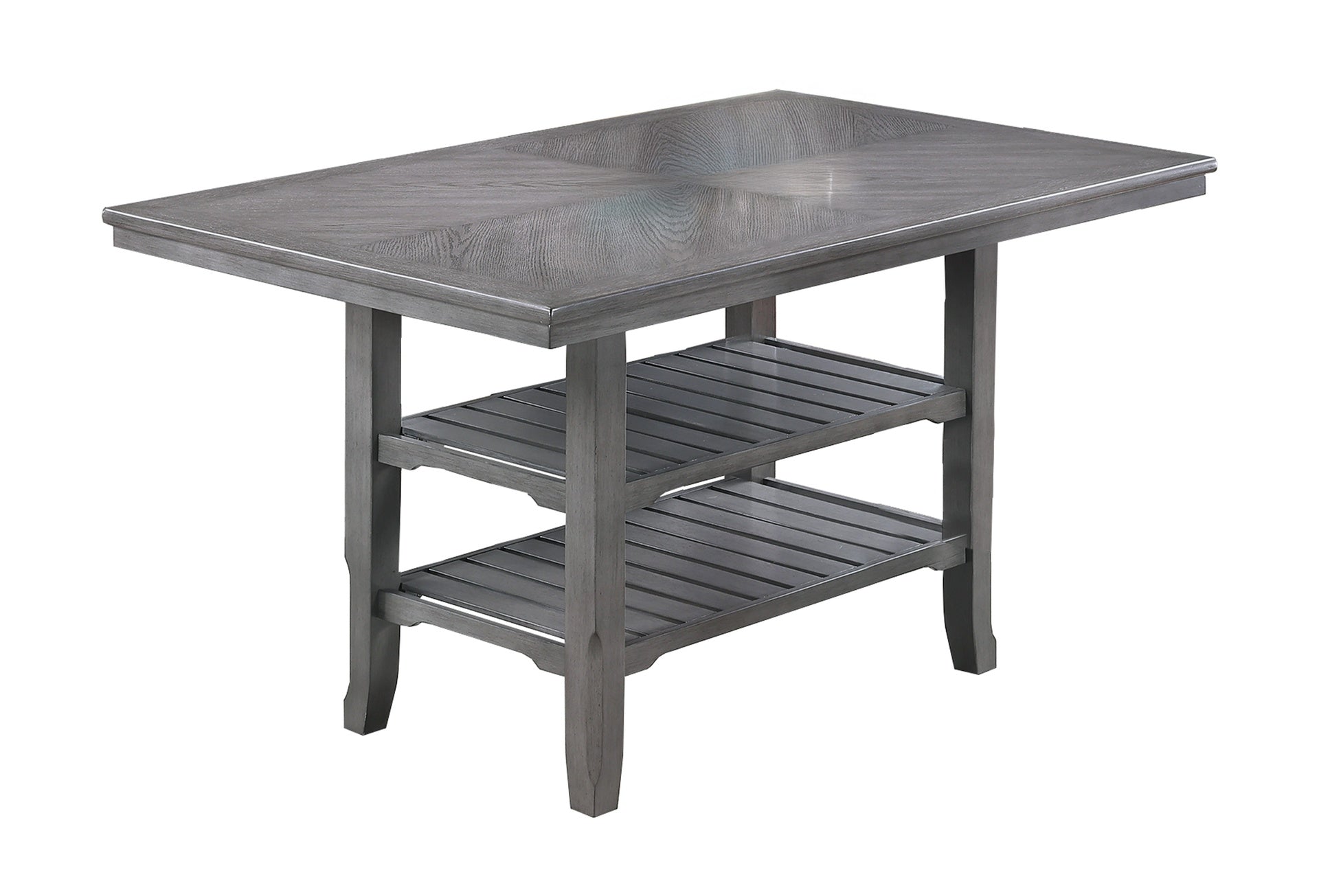 Modern Unique 1pc Dining Table 2-Shelves Gray Rubber wood Counter Height Table Dining Room Furniture