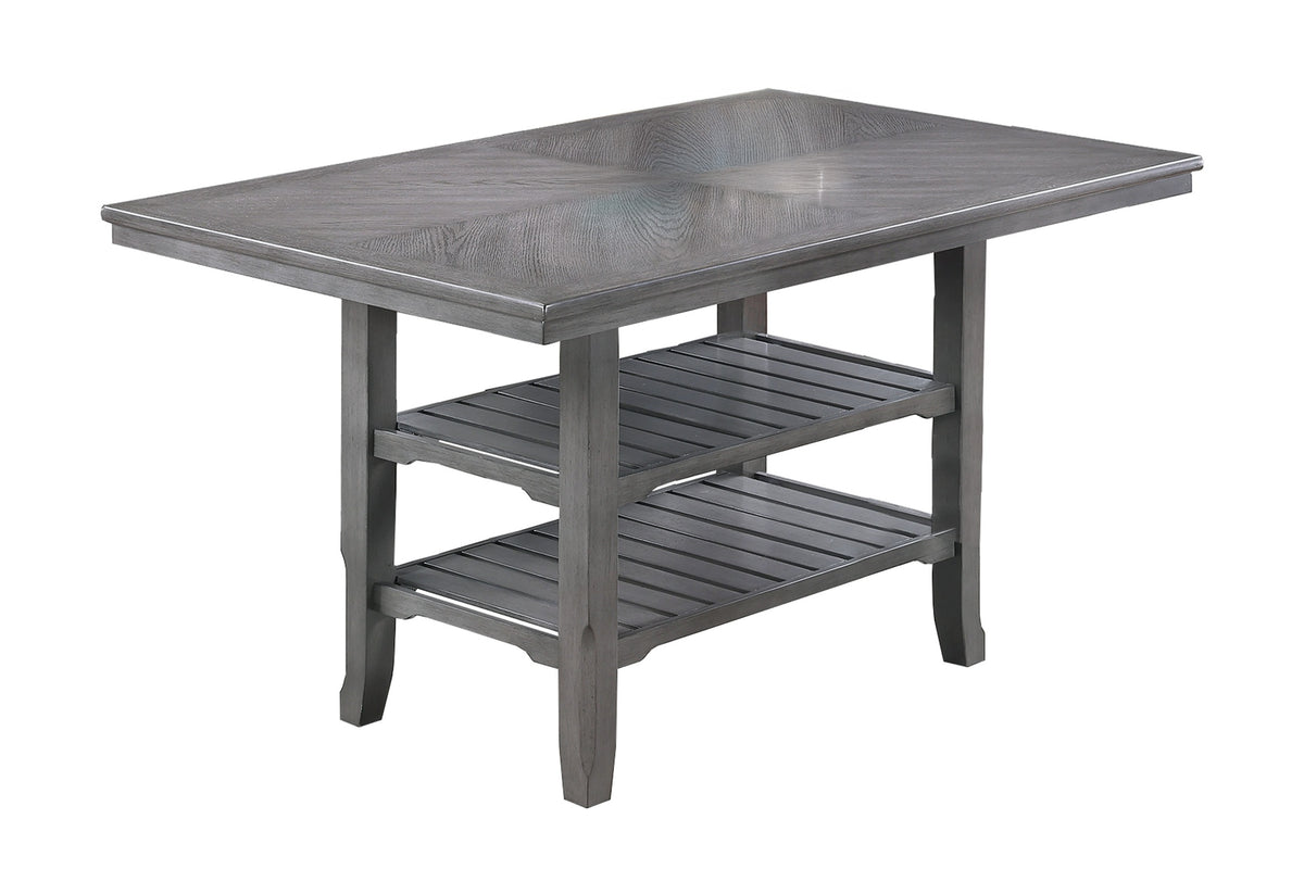 Modern Unique 1pc Dining Table 2-Shelves Gray Rubber wood Counter Height Table Dining Room Furniture