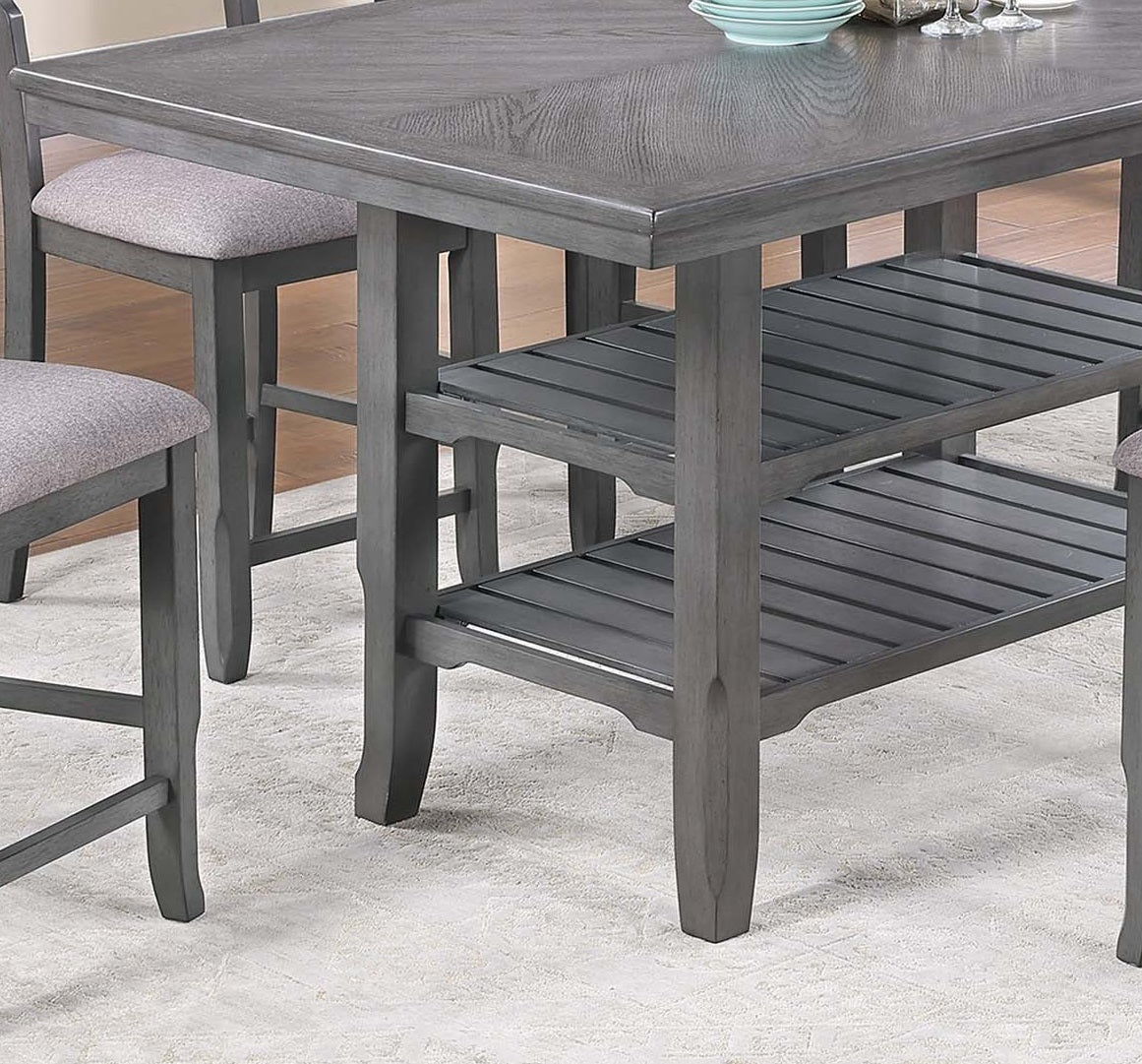 Modern Unique 1pc Dining Table 2-Shelves Gray Rubber wood Counter Height Table Dining Room Furniture