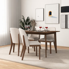 Mid-Century Modern Kaitlyn Beige Linen Dining Chair with Solid Wood Legs, 34.3"H x 19.3"W x 23"D Set of 2