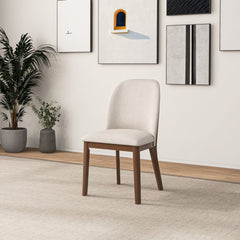 Mid-Century Modern Kaitlyn Beige Linen Dining Chair with Solid Wood Legs, 34.3"H x 19.3"W x 23"D Set of 2