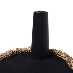 Ellen Upholstered Clover Ottoman with Gold Bullion Fringe, Navy Blue Velvet