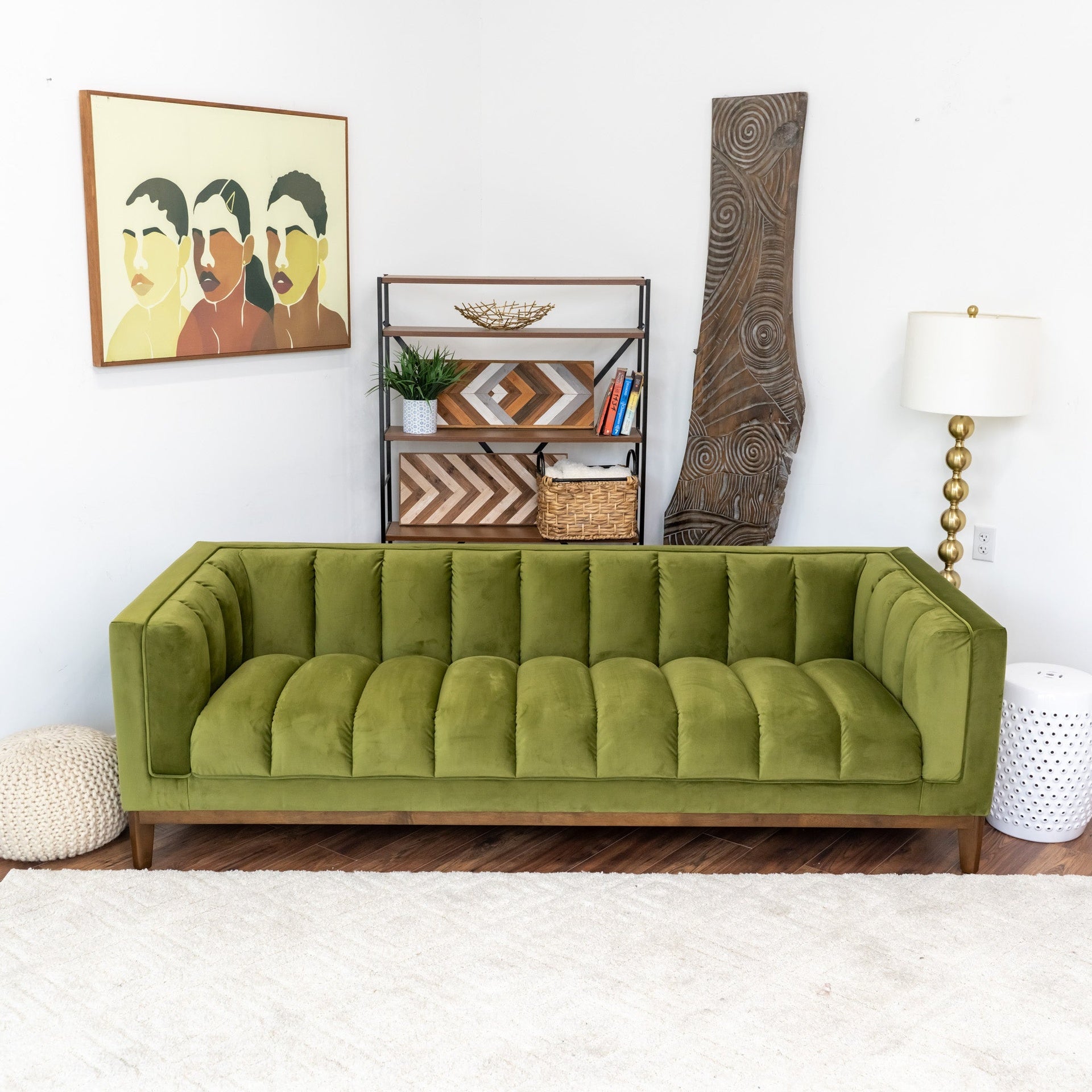 Melissa Mid-Century Green Velvet Modern Sofa