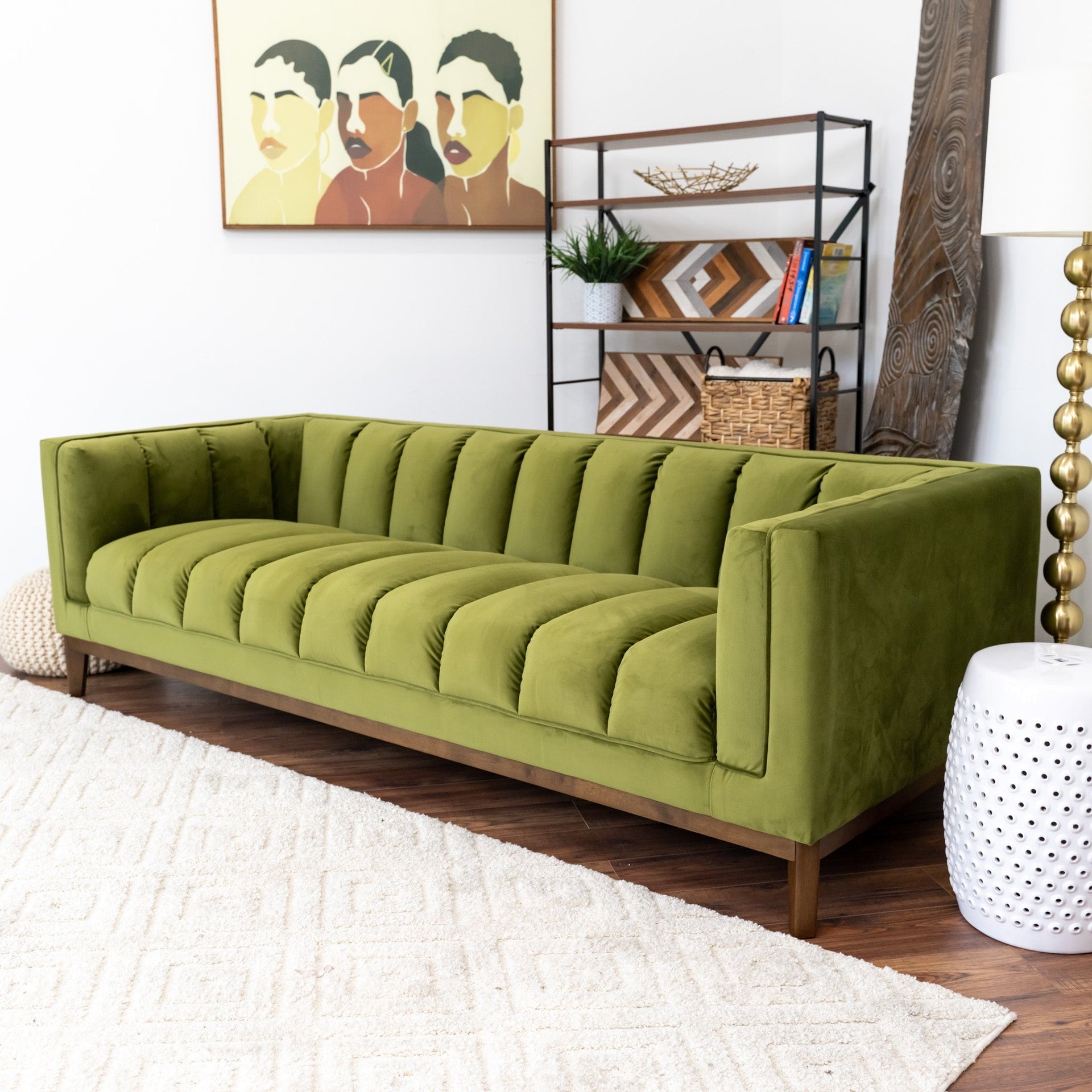 Melissa Mid-Century Green Velvet Modern Sofa