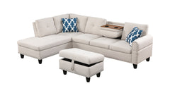 Storage Ottoman - Paired L - shaped Sofa in Beige