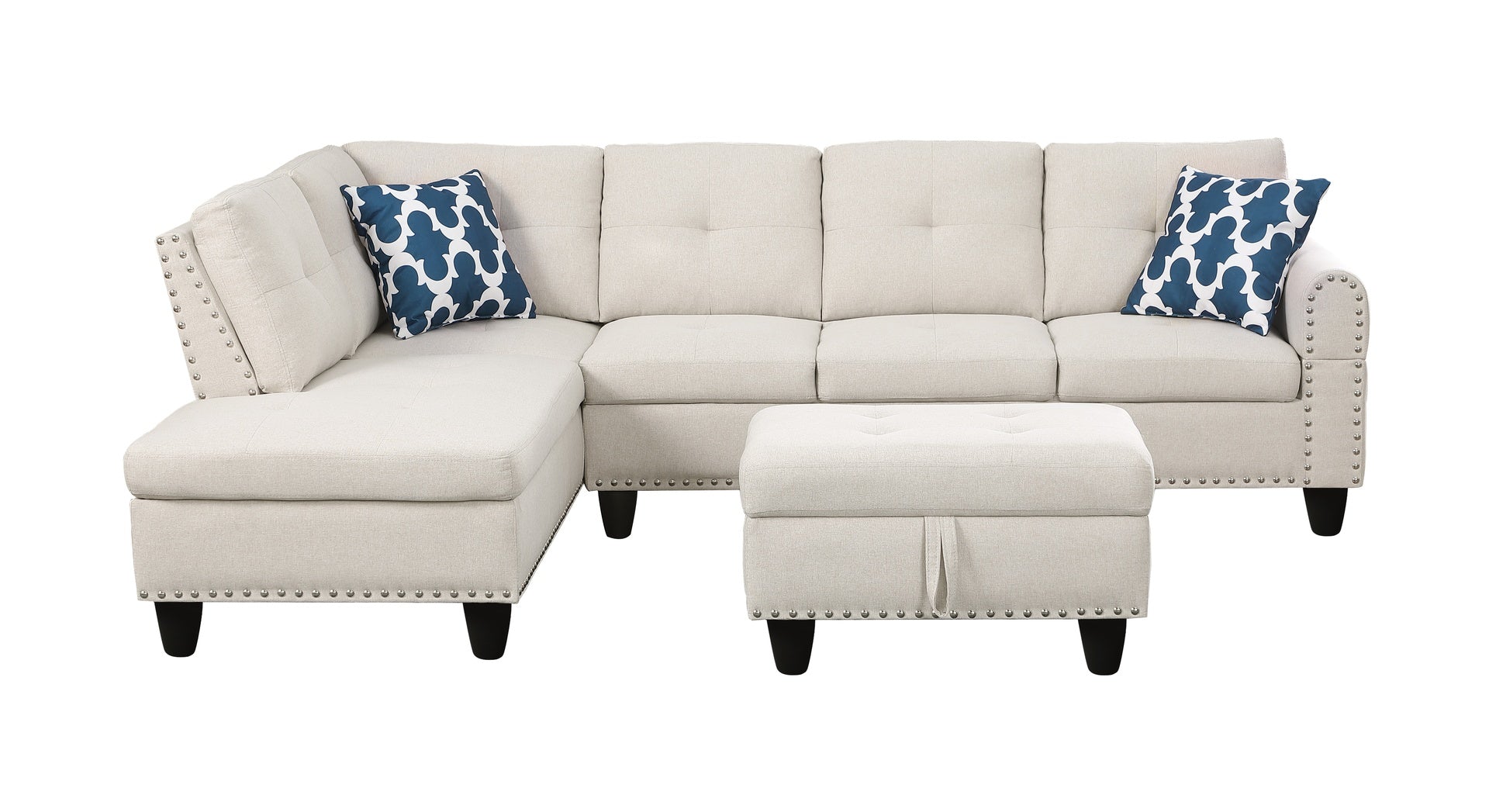 Storage Ottoman - Paired L - shaped Sofa in Beige